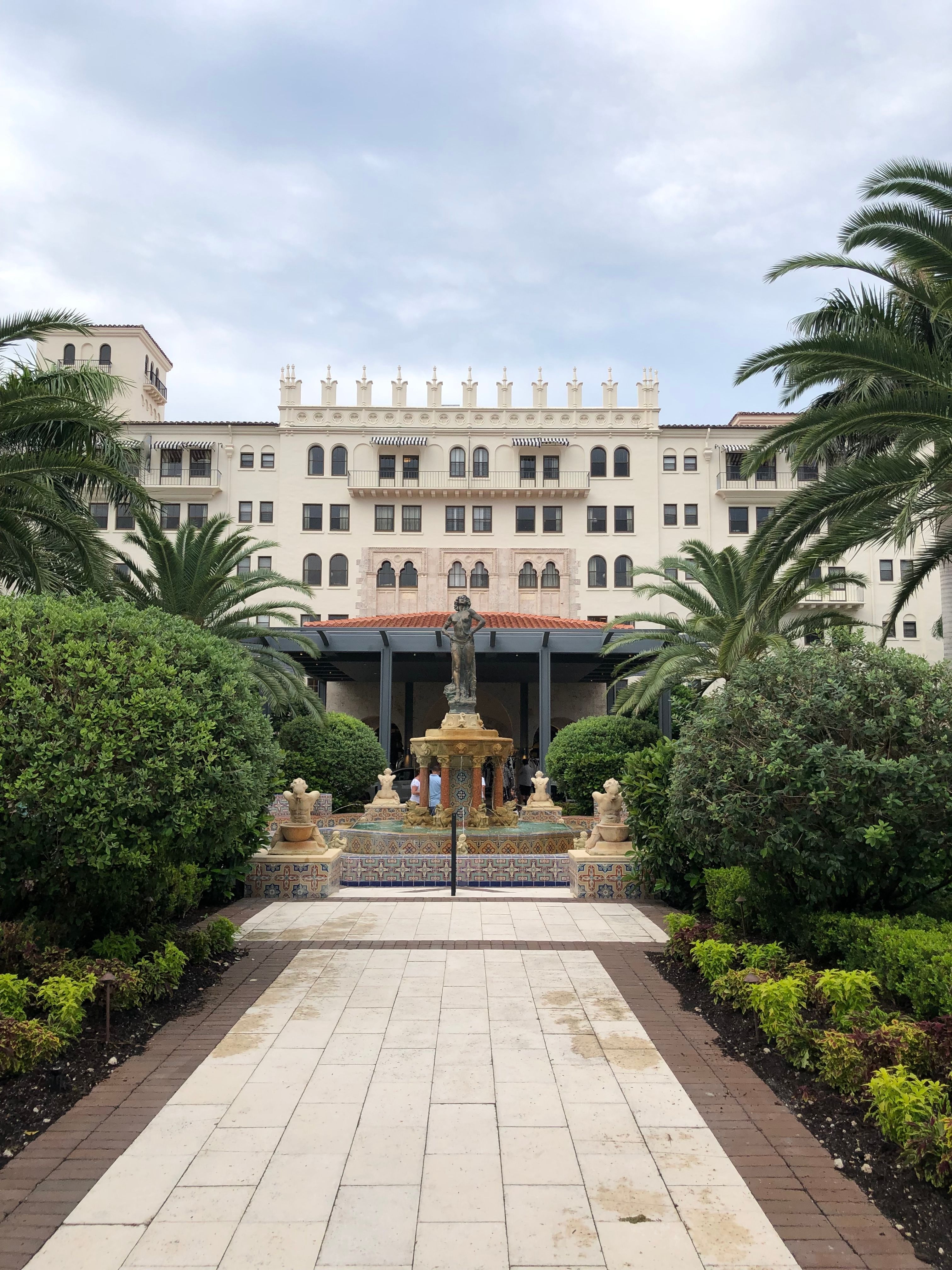 A grand hotel courtyard